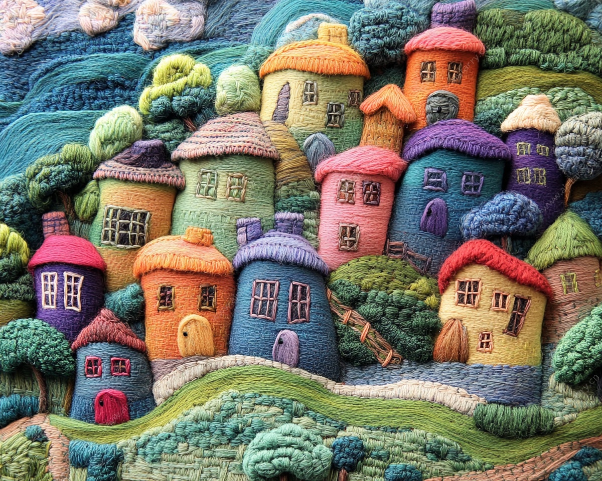 彩色毛毡童话小镇景观