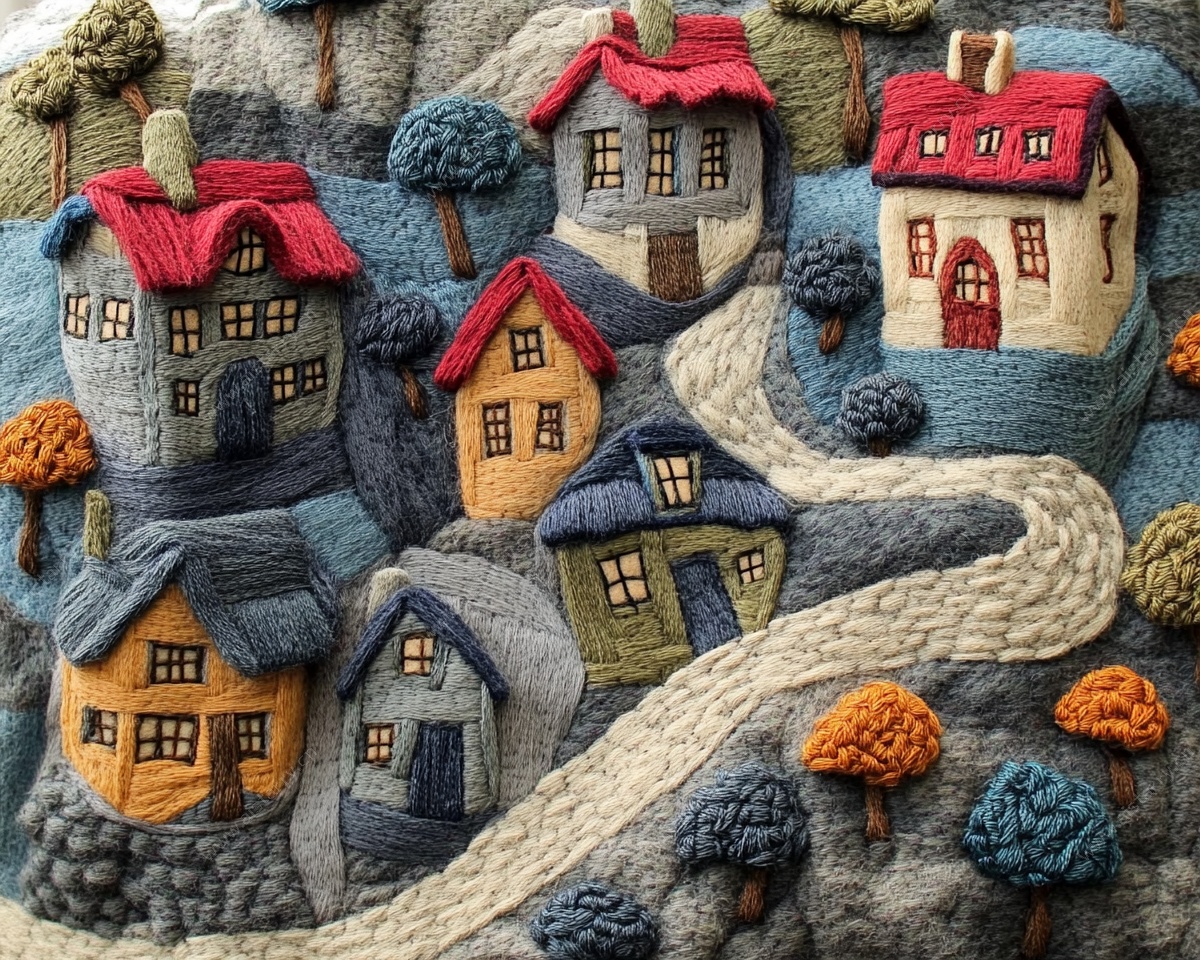 羊毛毡手工小镇景观