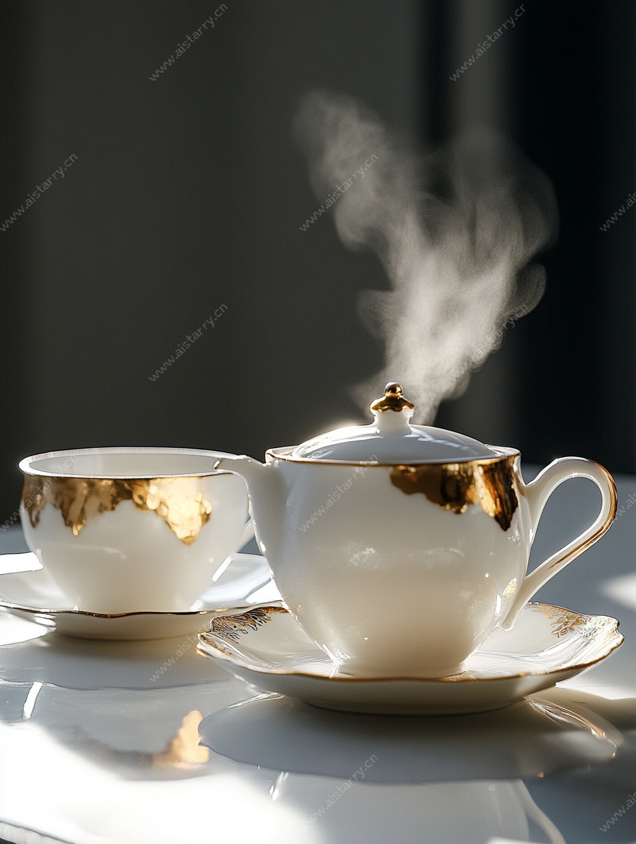 金色镶边白瓷茶具