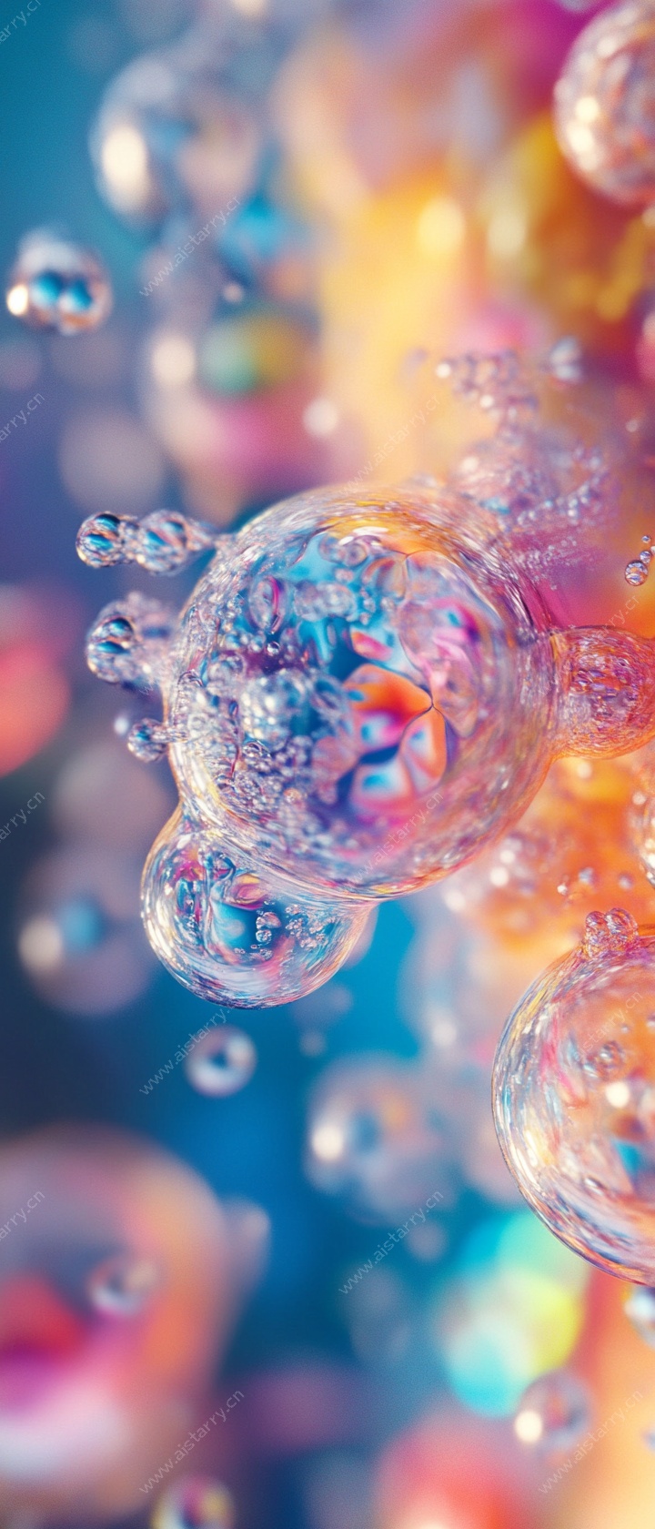 梦幻彩色气泡特写