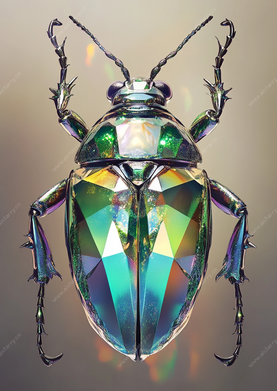 水晶质感金属甲虫插画