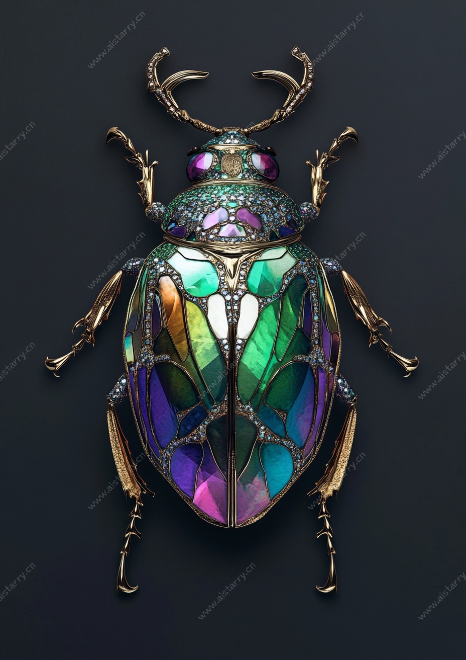 彩色宝石镶嵌艺术甲虫
