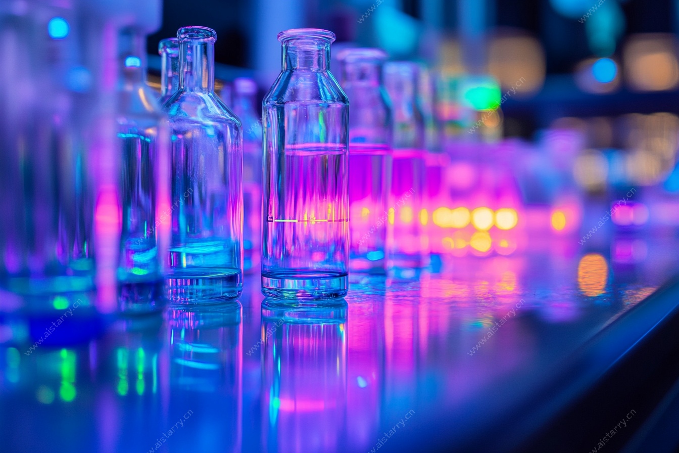 实验室炫彩玻璃瓶特写