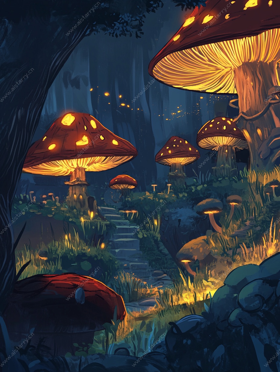 奇幻夜光蘑菇森林场景