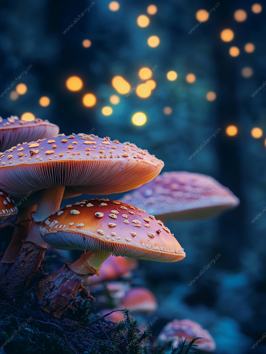 梦幻蘑菇与闪烁光斑