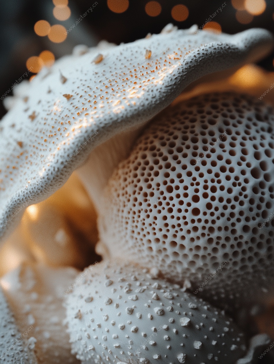 梦幻多孔蘑菇特写画面