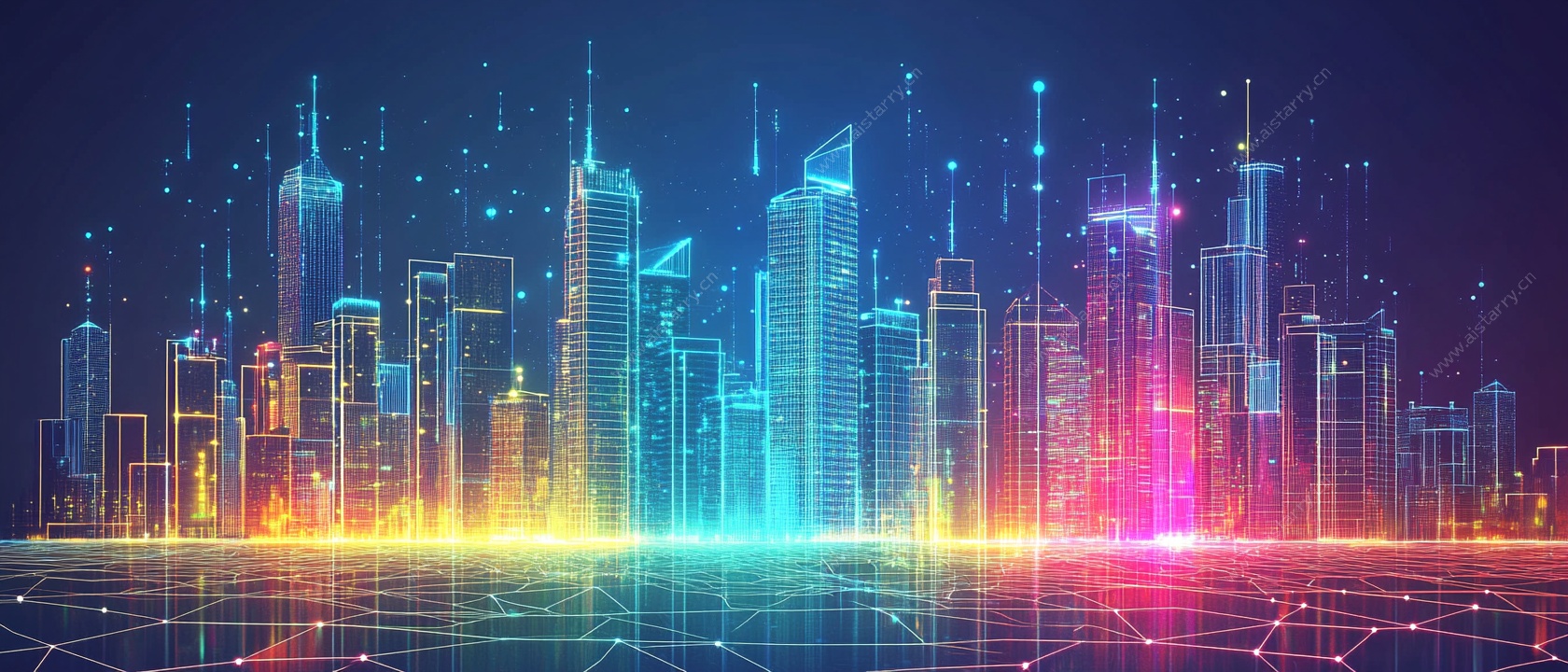 霓虹璀璨的未来都市夜景