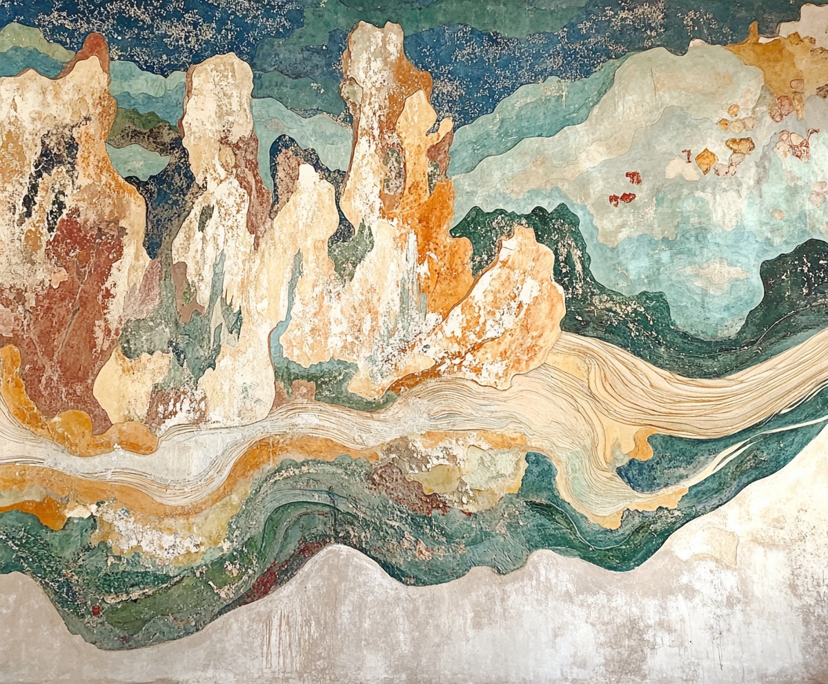 敦煌风格山水壁画局部