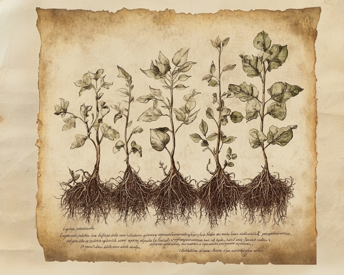 复古风植物根系插画图