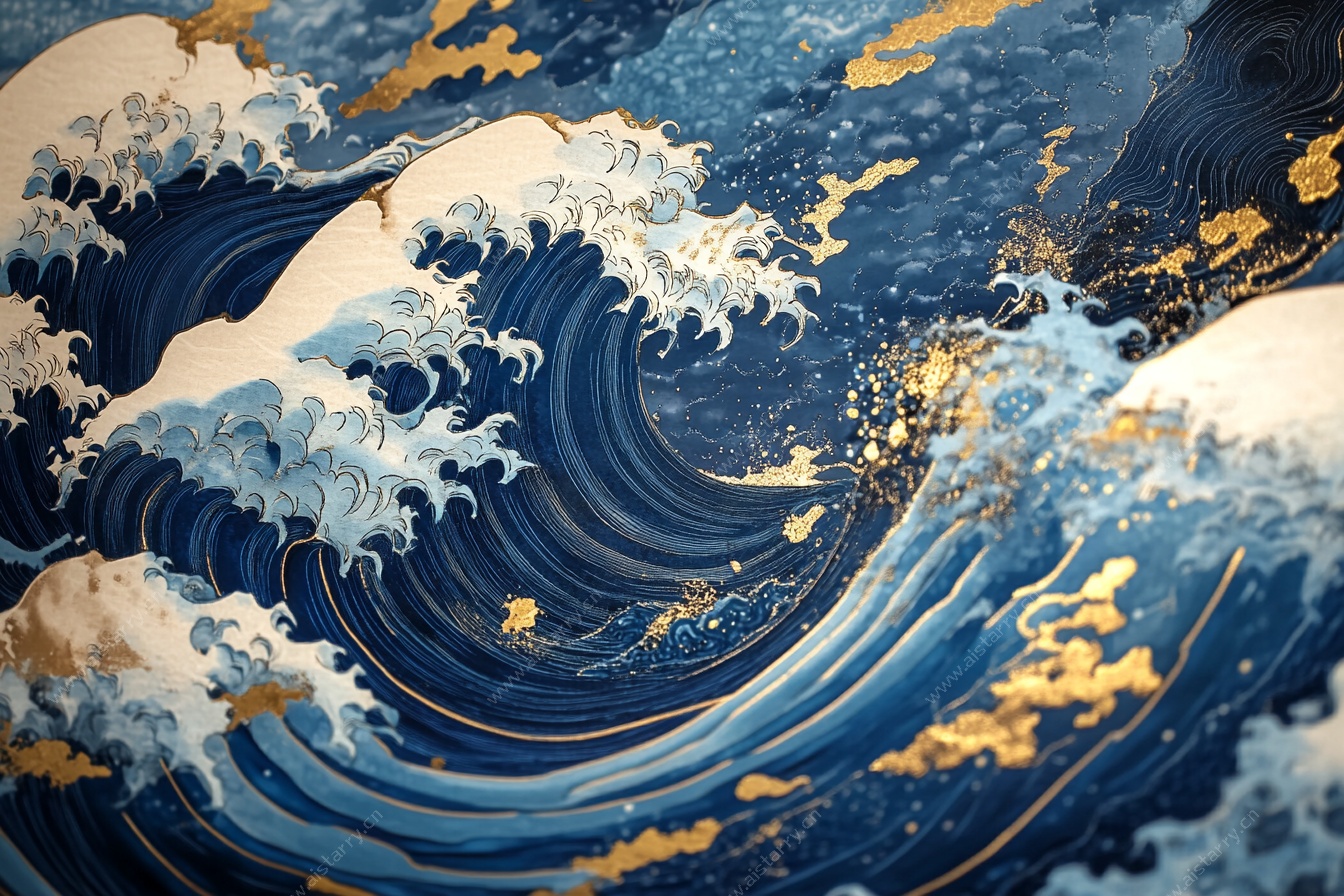 浮世绘风格海浪艺术图