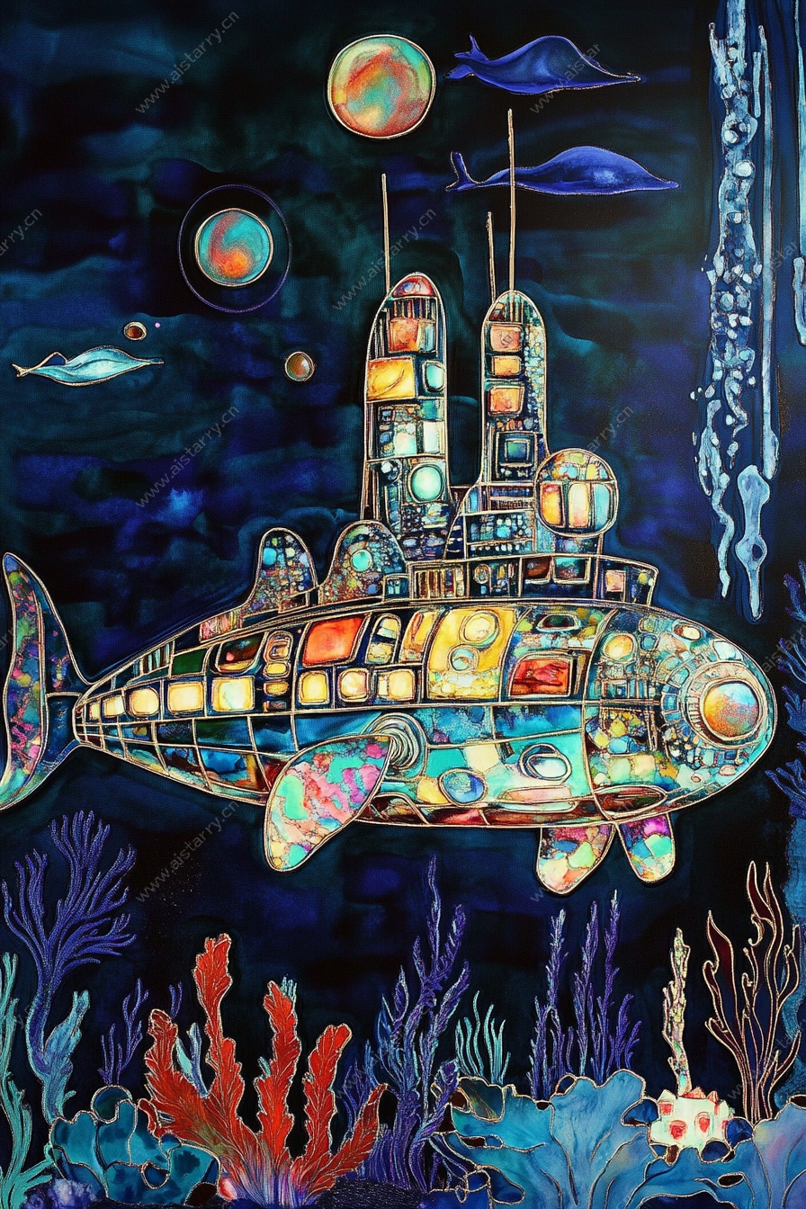 梦幻海底潜艇插画