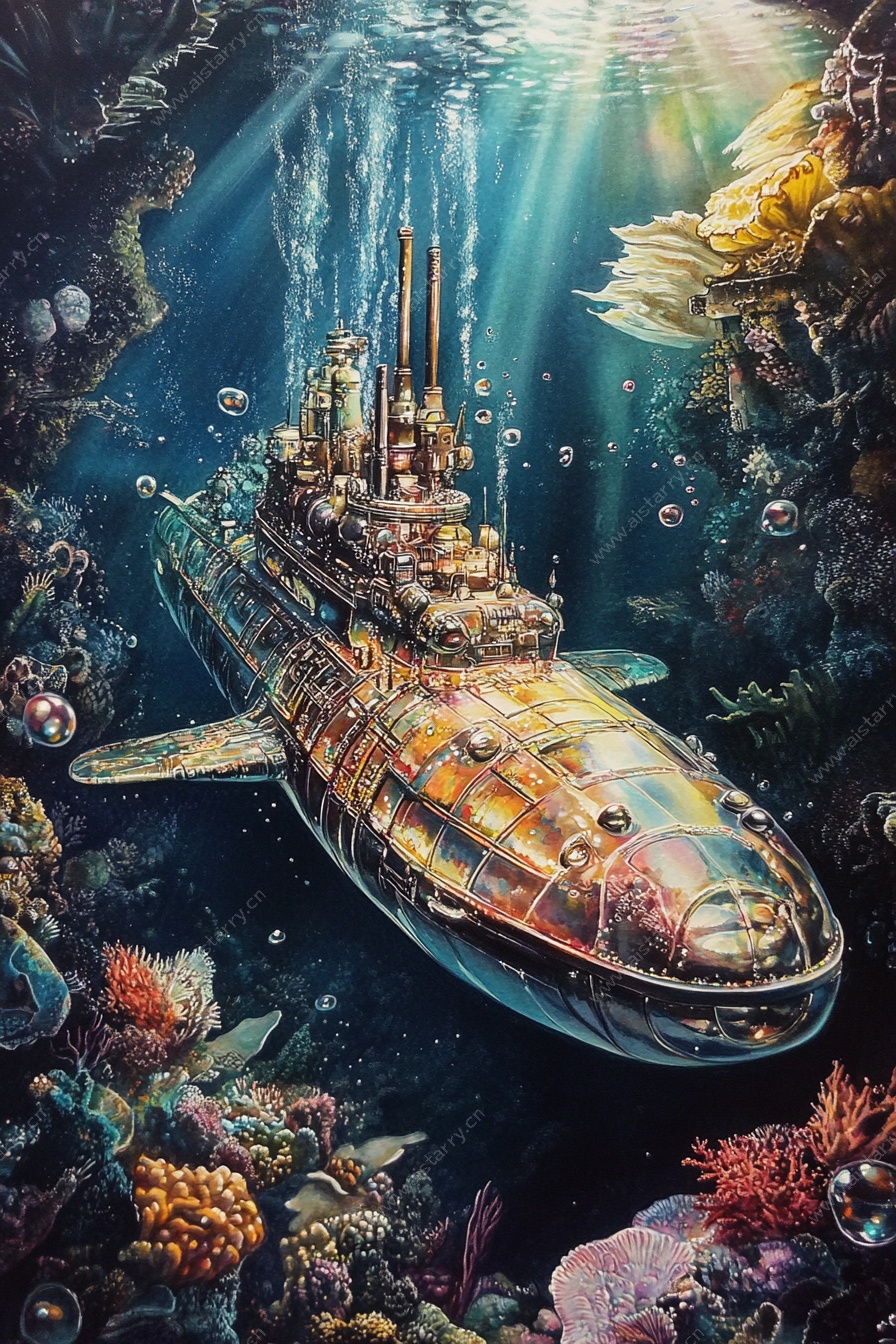 海底蒸汽朋克风潜水艇