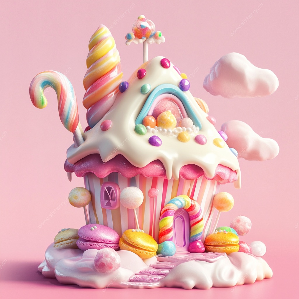 梦幻糖果风童话小屋蛋糕