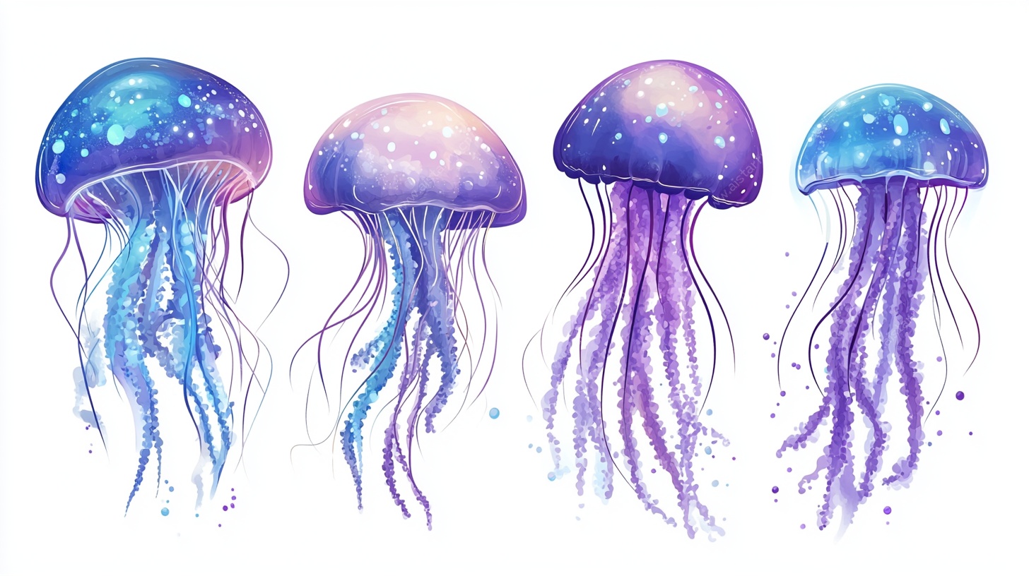 梦幻水彩风水母插画