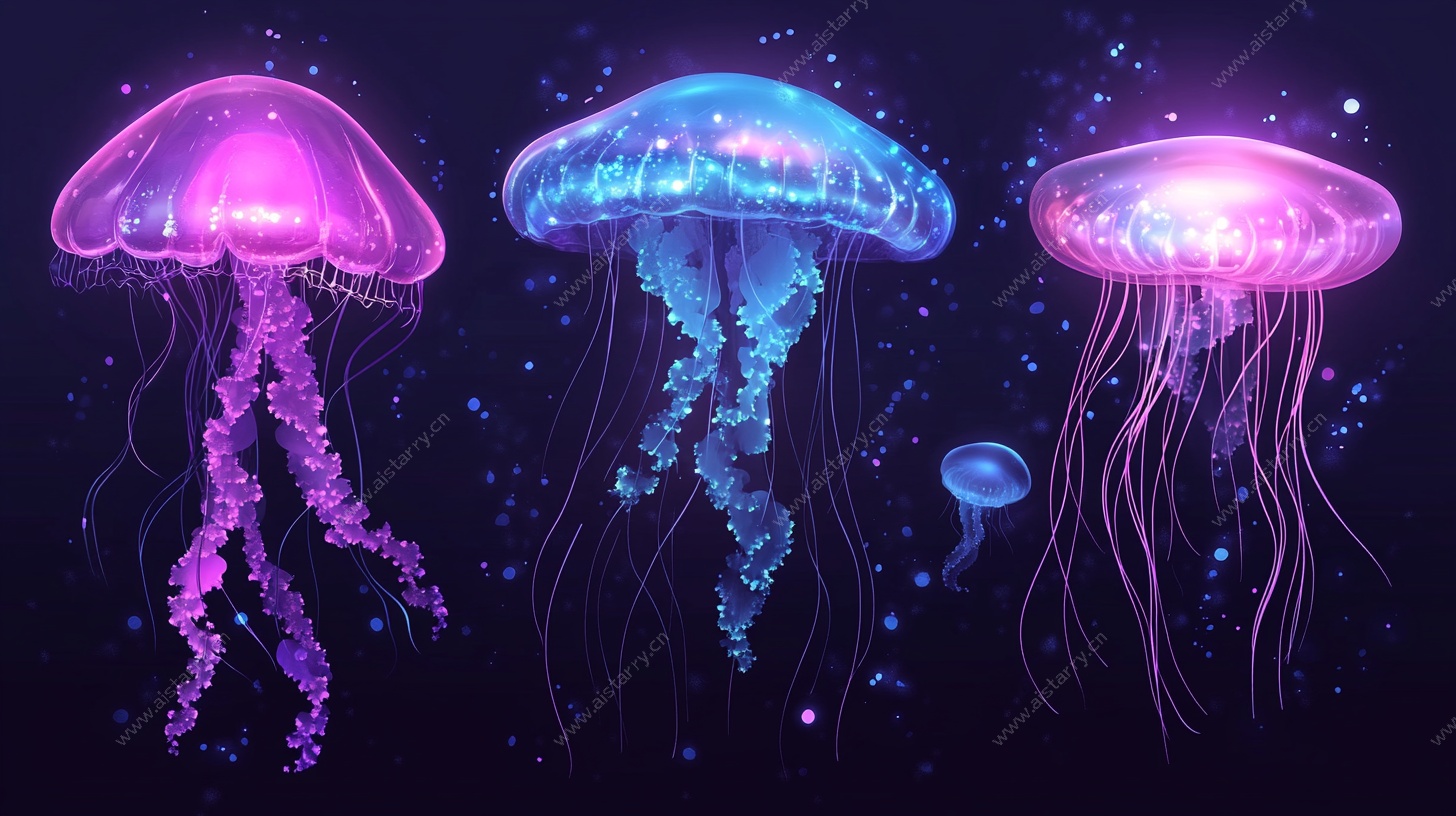 梦幻发光水母插画