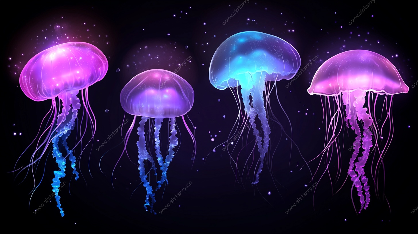 梦幻发光水母插画