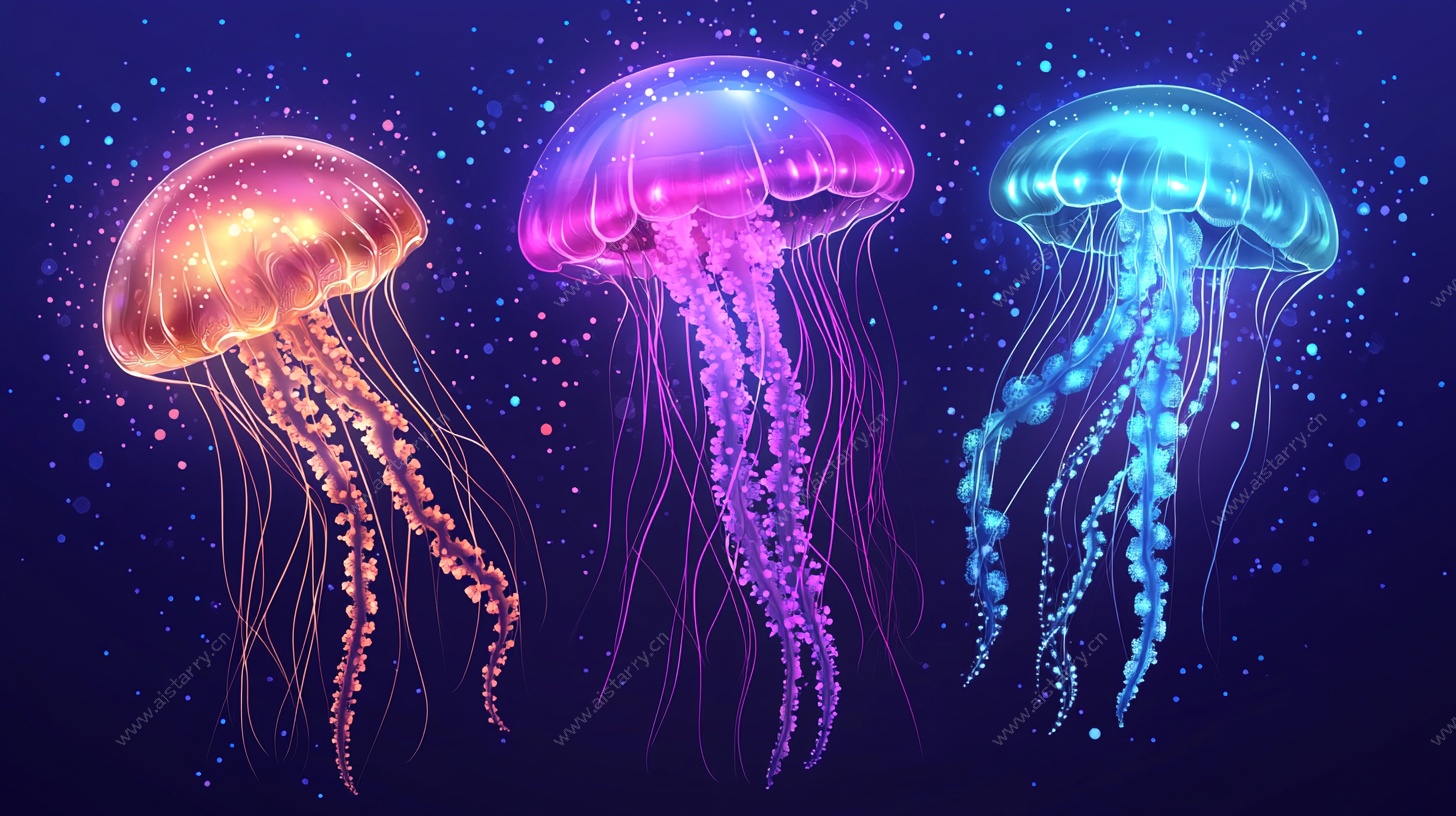 梦幻发光水母插画