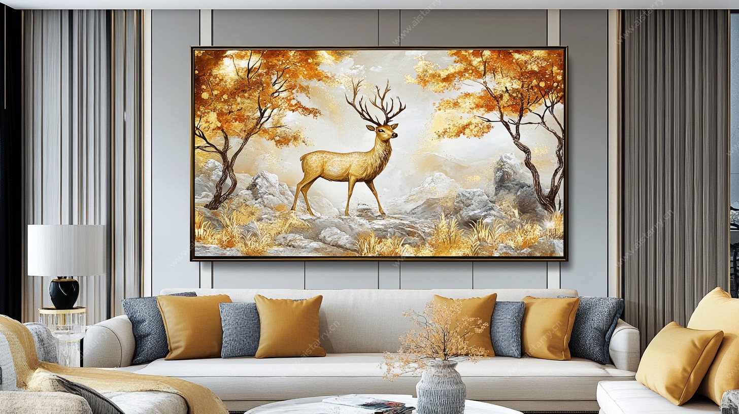客厅中麋鹿挂画装饰场景