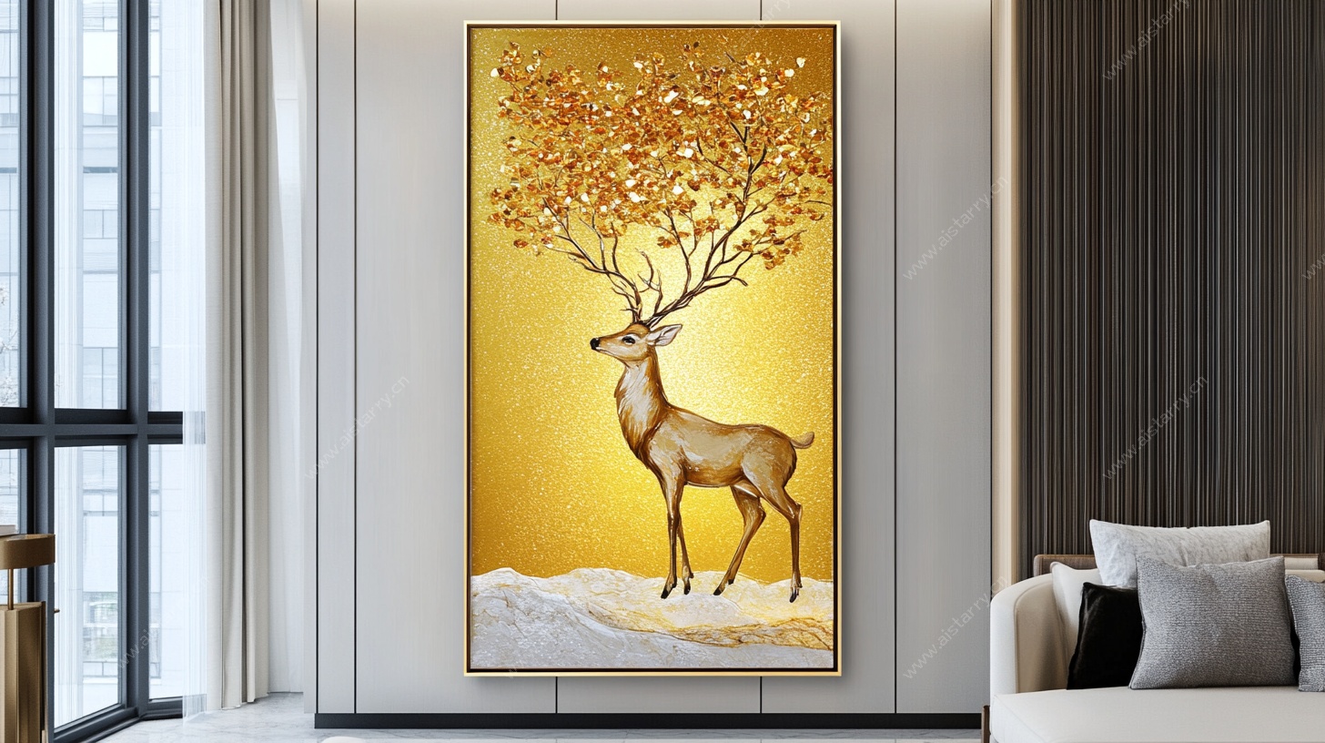 金色鹿树装饰画