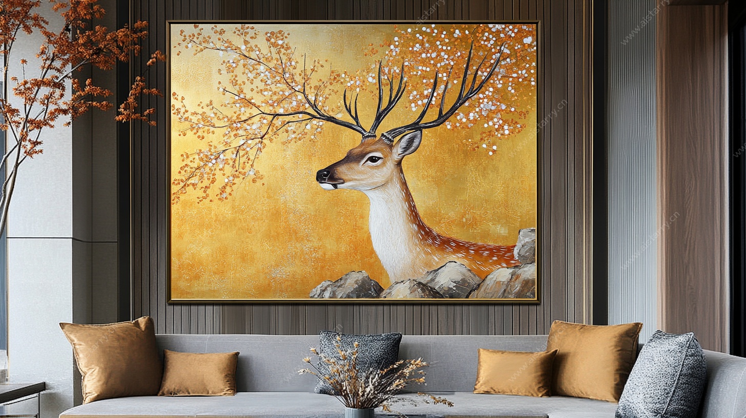 客厅中式风鹿主题装饰画