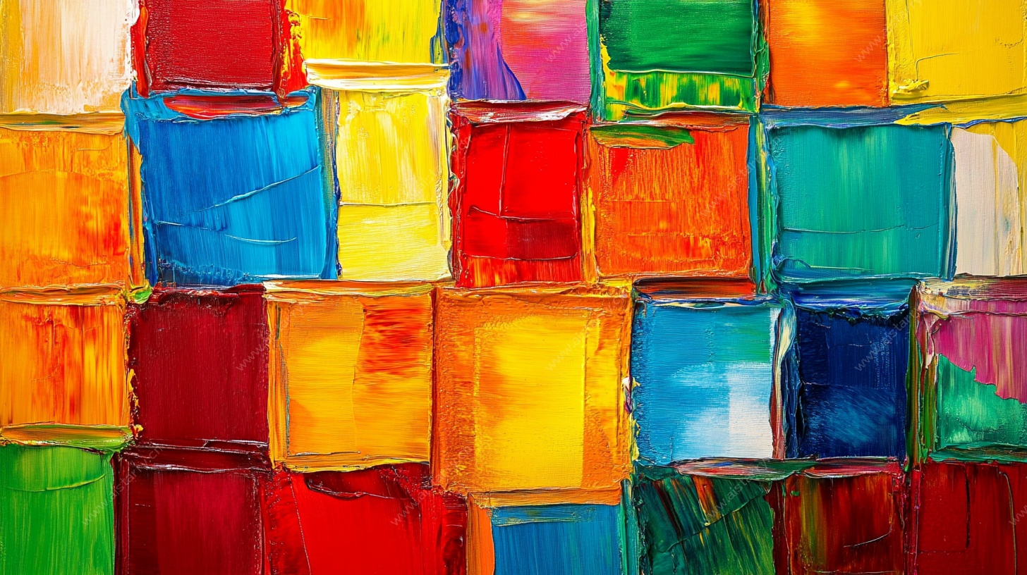 多彩方块抽象油画纹理