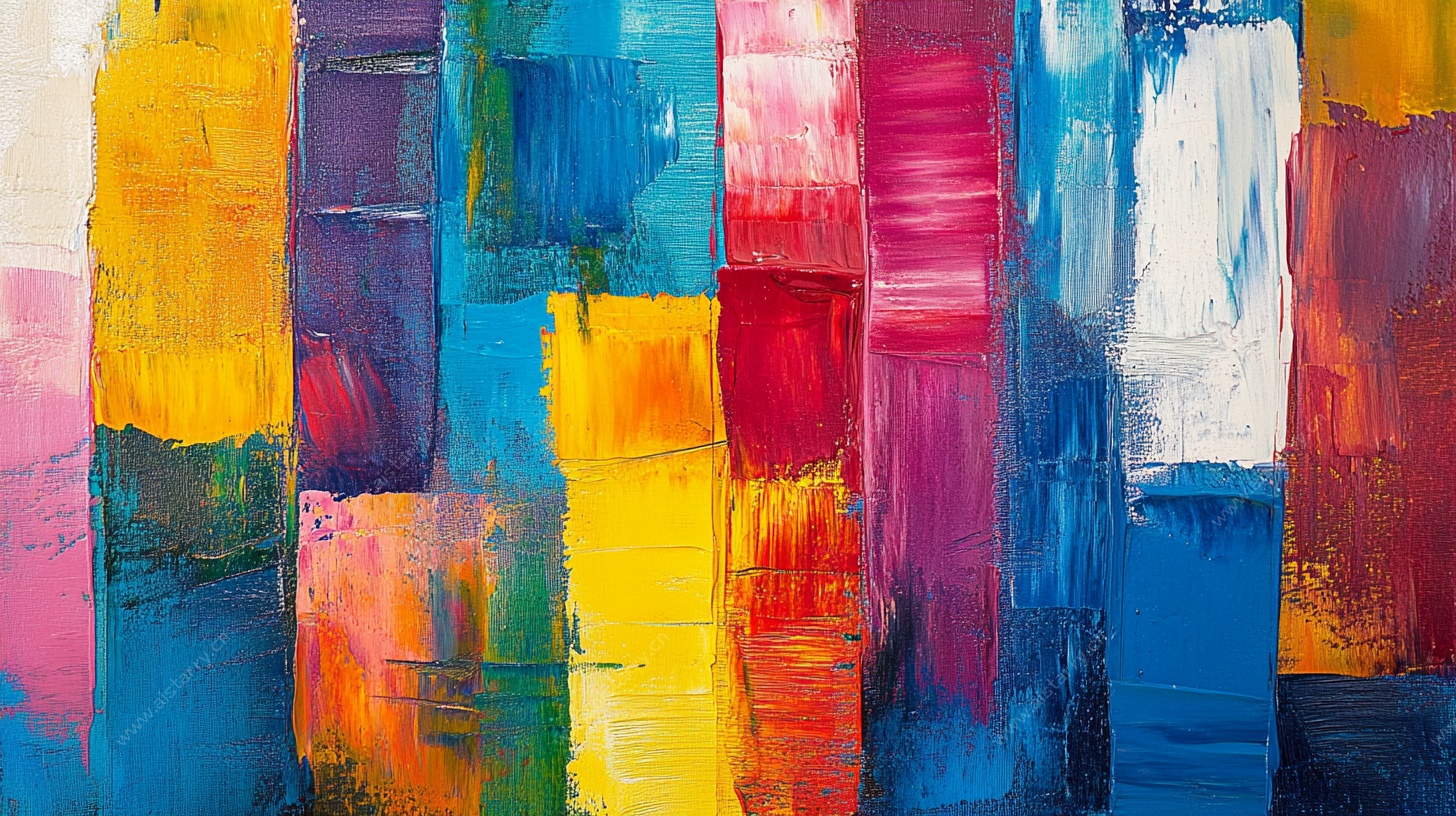 抽象多彩色块油画作品