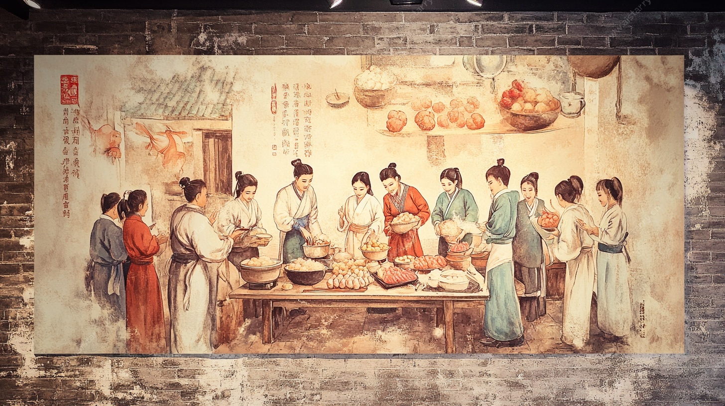 古代厨房劳作场景壁画