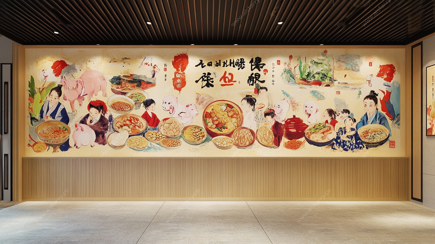 古风美食壁画餐厅装饰画