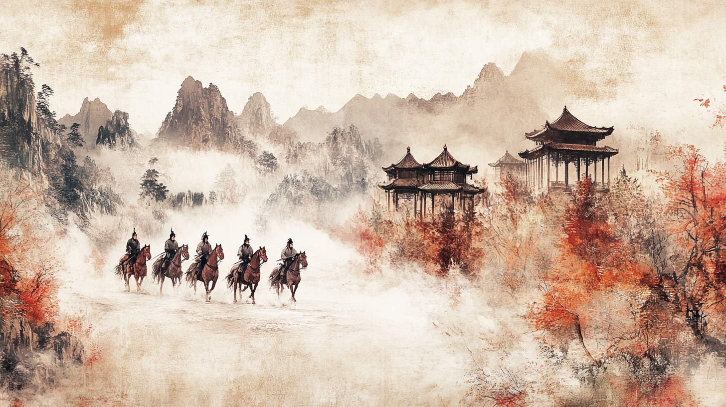 古风骑马山水意境图