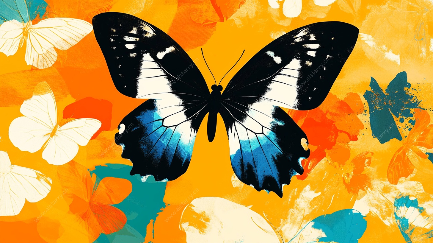 彩色蝴蝶水彩风格插画