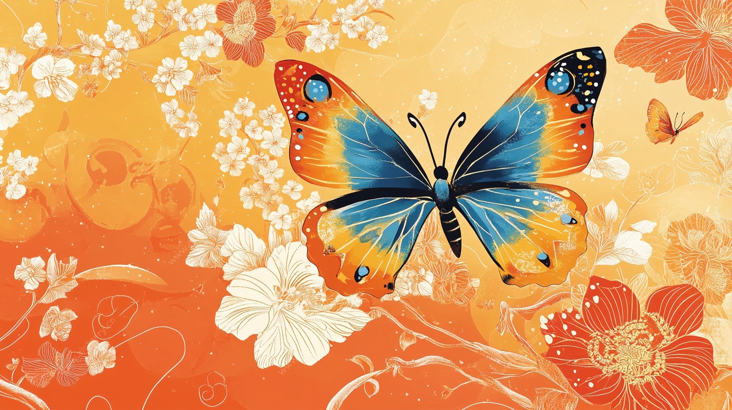 蝴蝶花卉插画背景图
