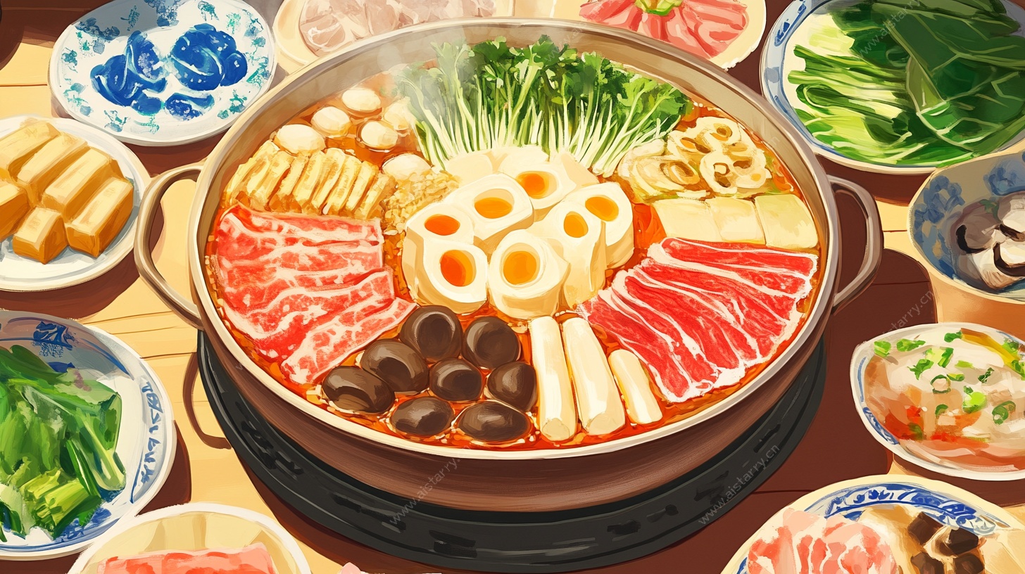 丰盛美味的火锅食材拼盘