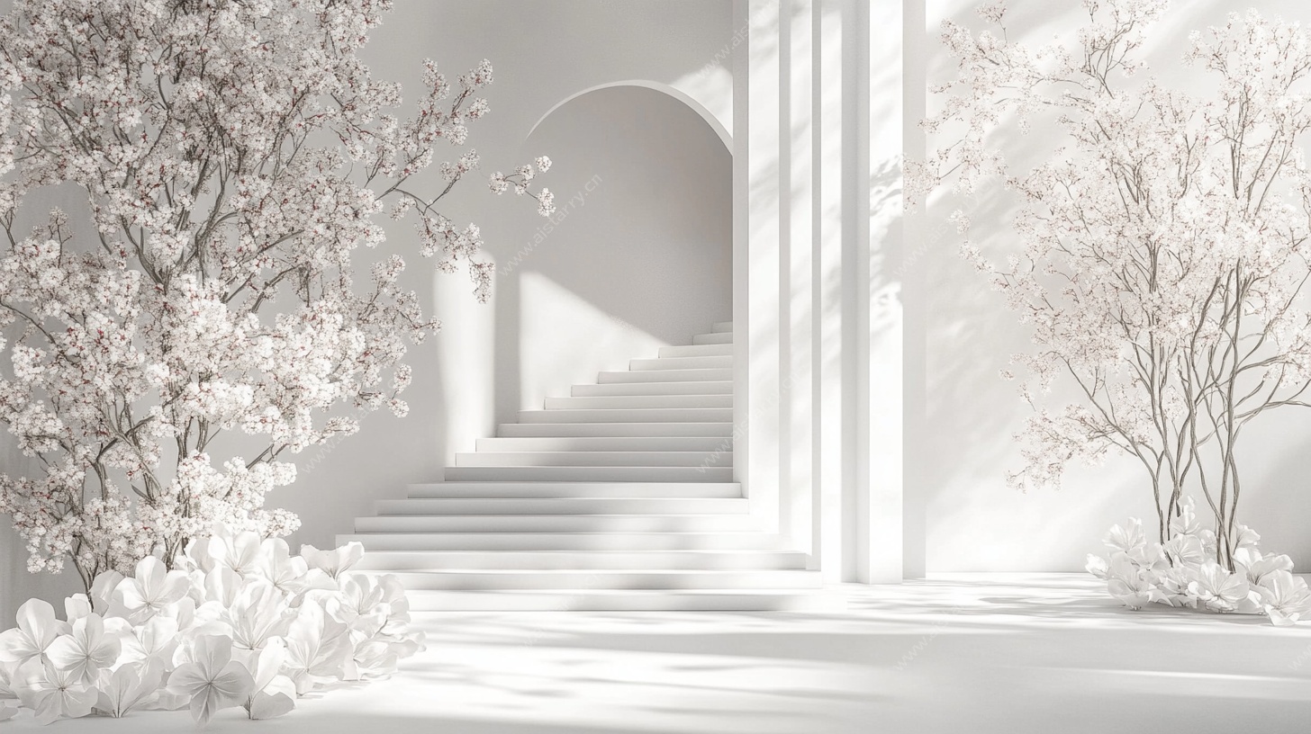 白色极简室内景观场景