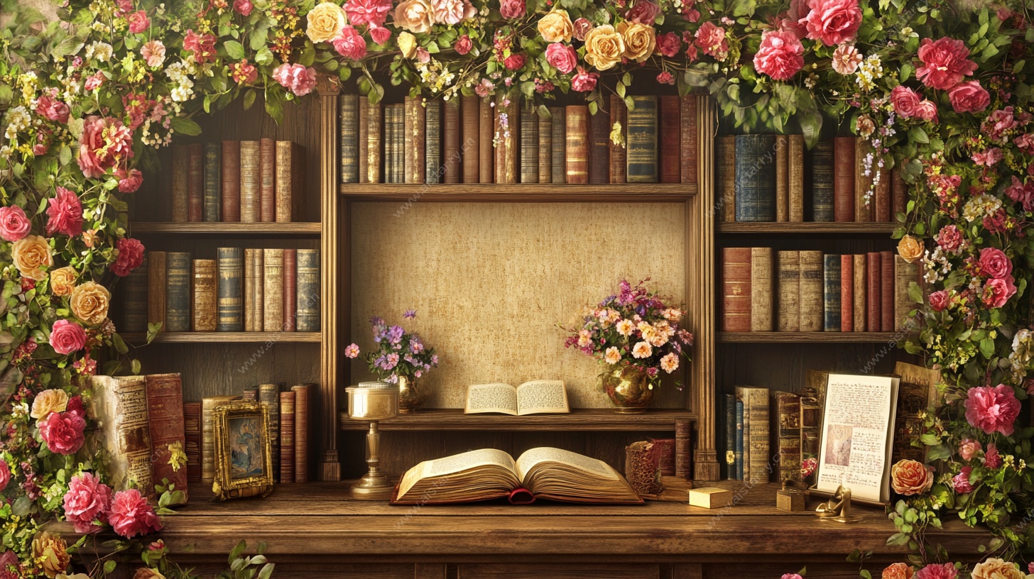 繁花环绕的静谧阅读角落