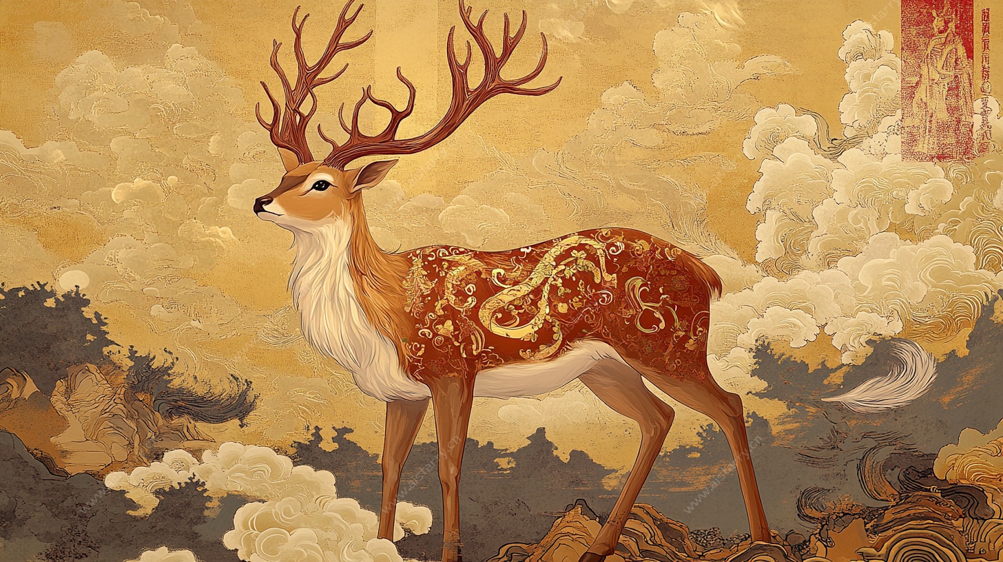 中式瑞鹿图