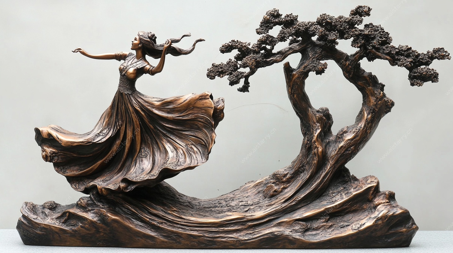 舞女与松铜雕摆件