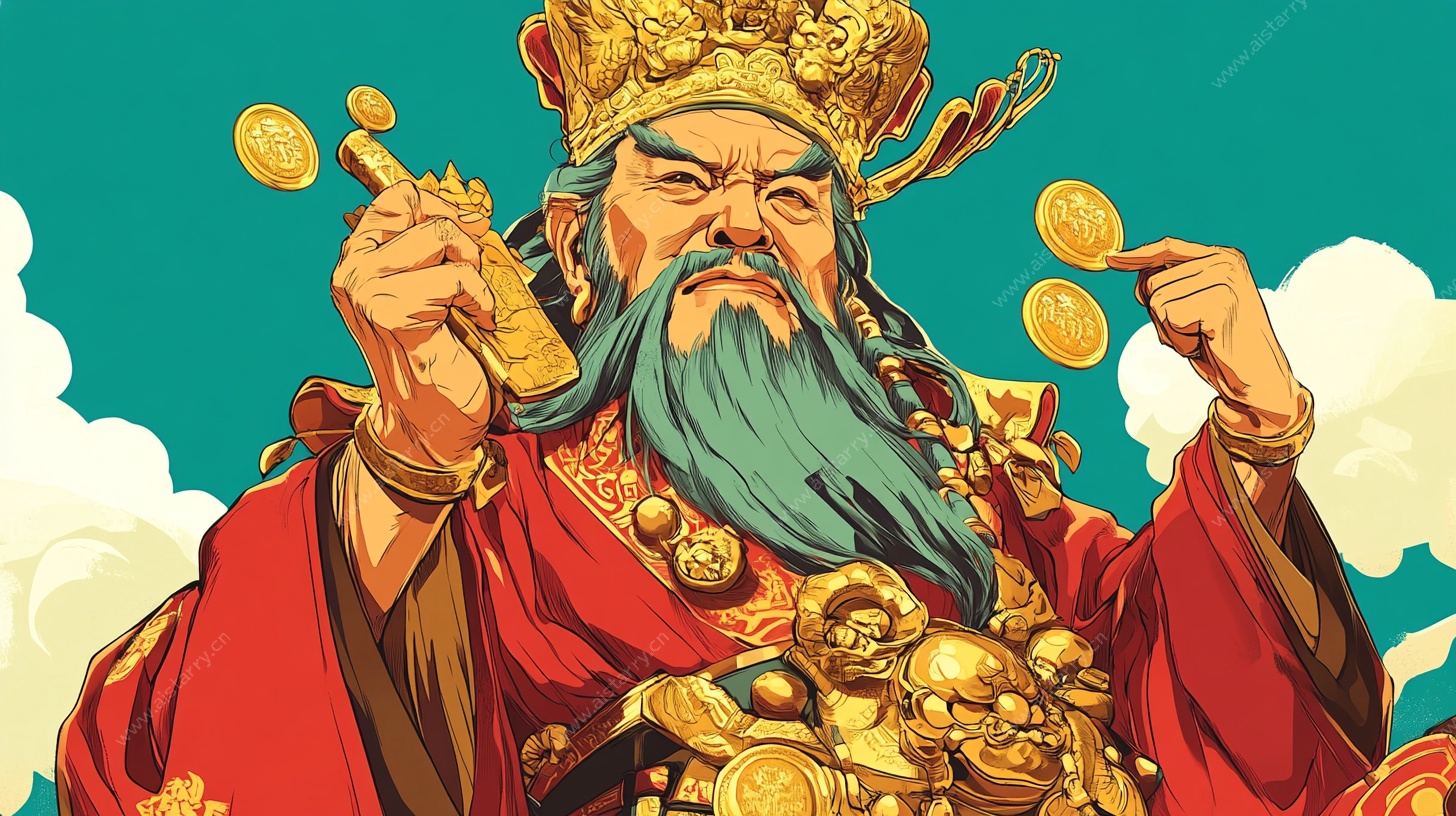 财神爷手握财宝显威严