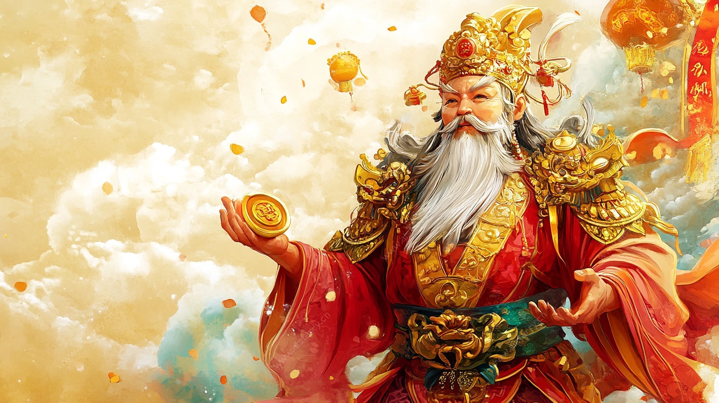 财神爷手持金元宝贺岁图