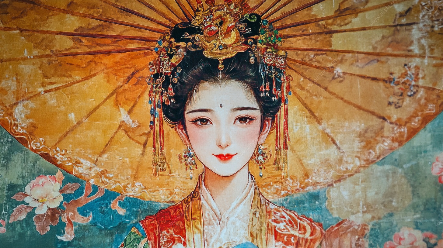 古风佳人持伞图