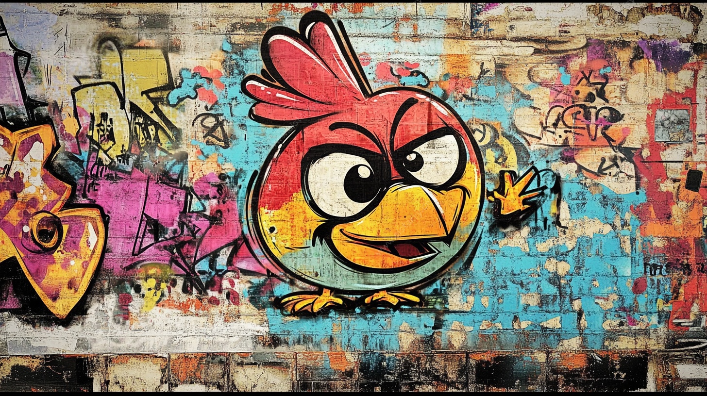 愤怒小鸟涂鸦墙艺术作品