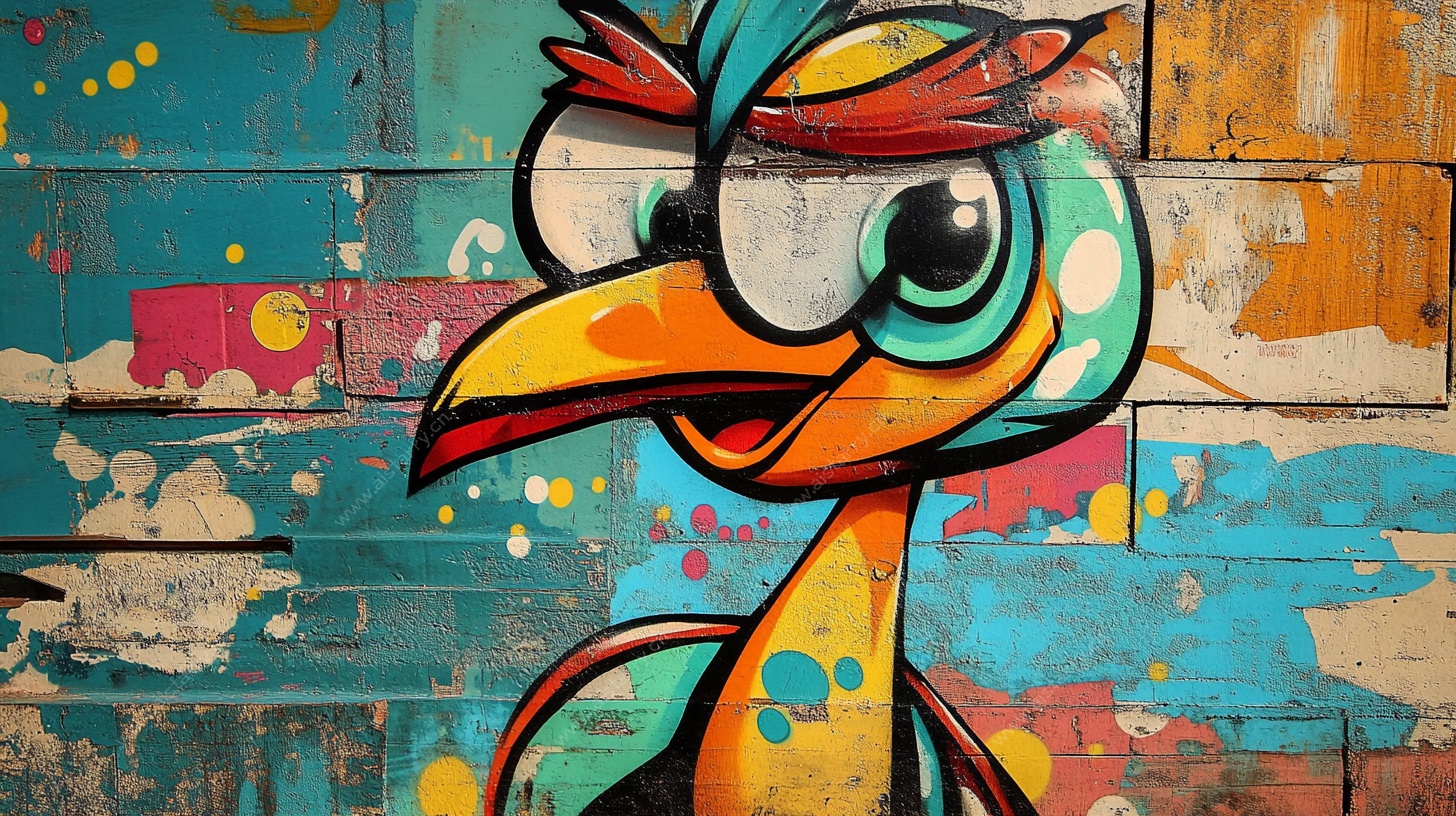 彩色涂鸦卡通鸟墙面艺术