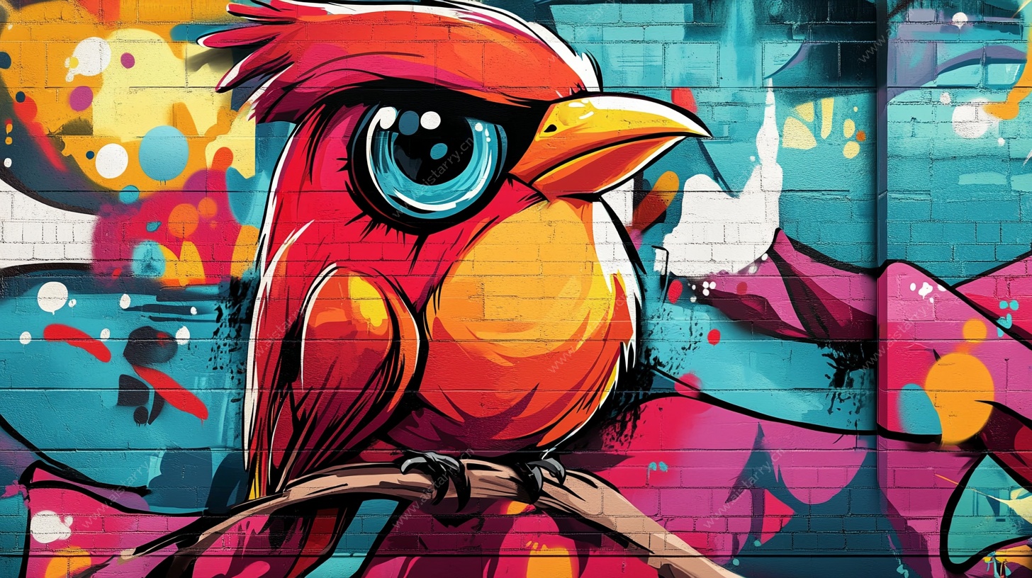 彩色涂鸦风红鸟插画