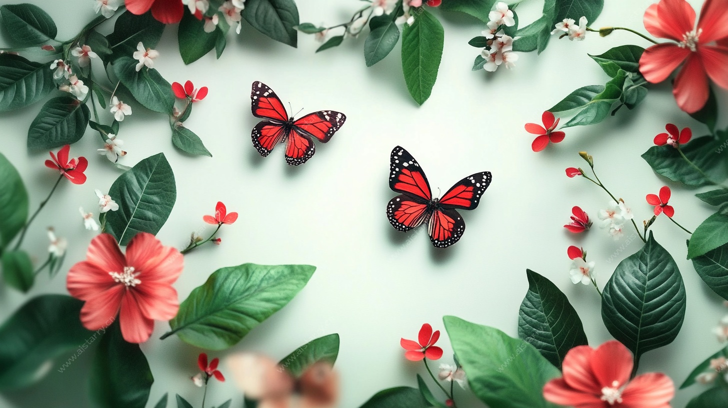 双蝶伴花的清新静物图