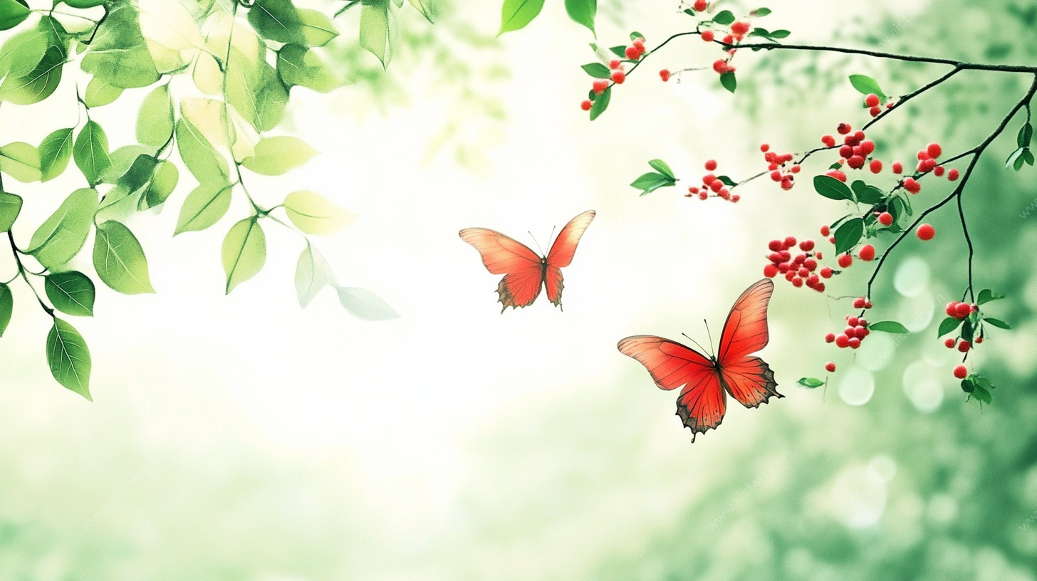 春日双蝶舞花枝