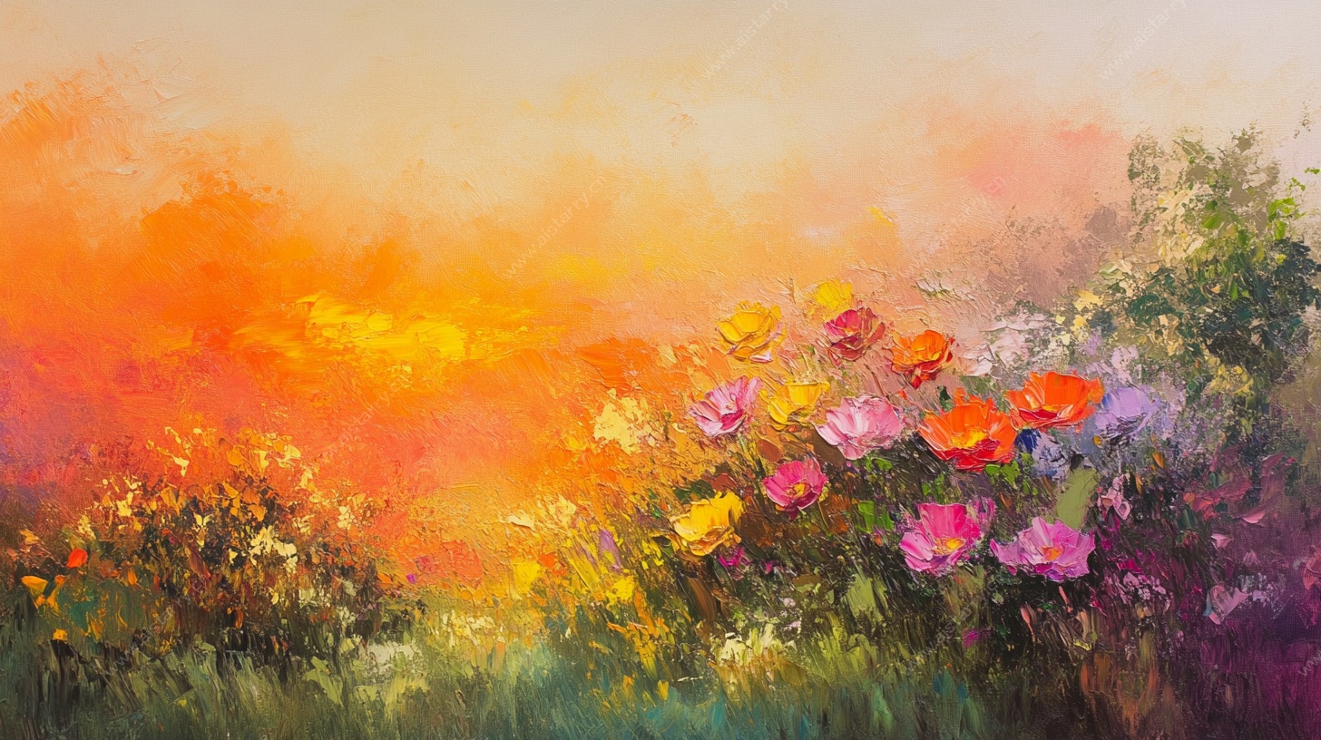夕阳下的缤纷花卉世界