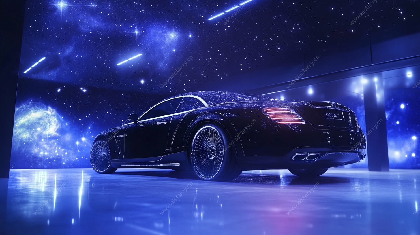 梦幻星空下的酷炫黑色跑车