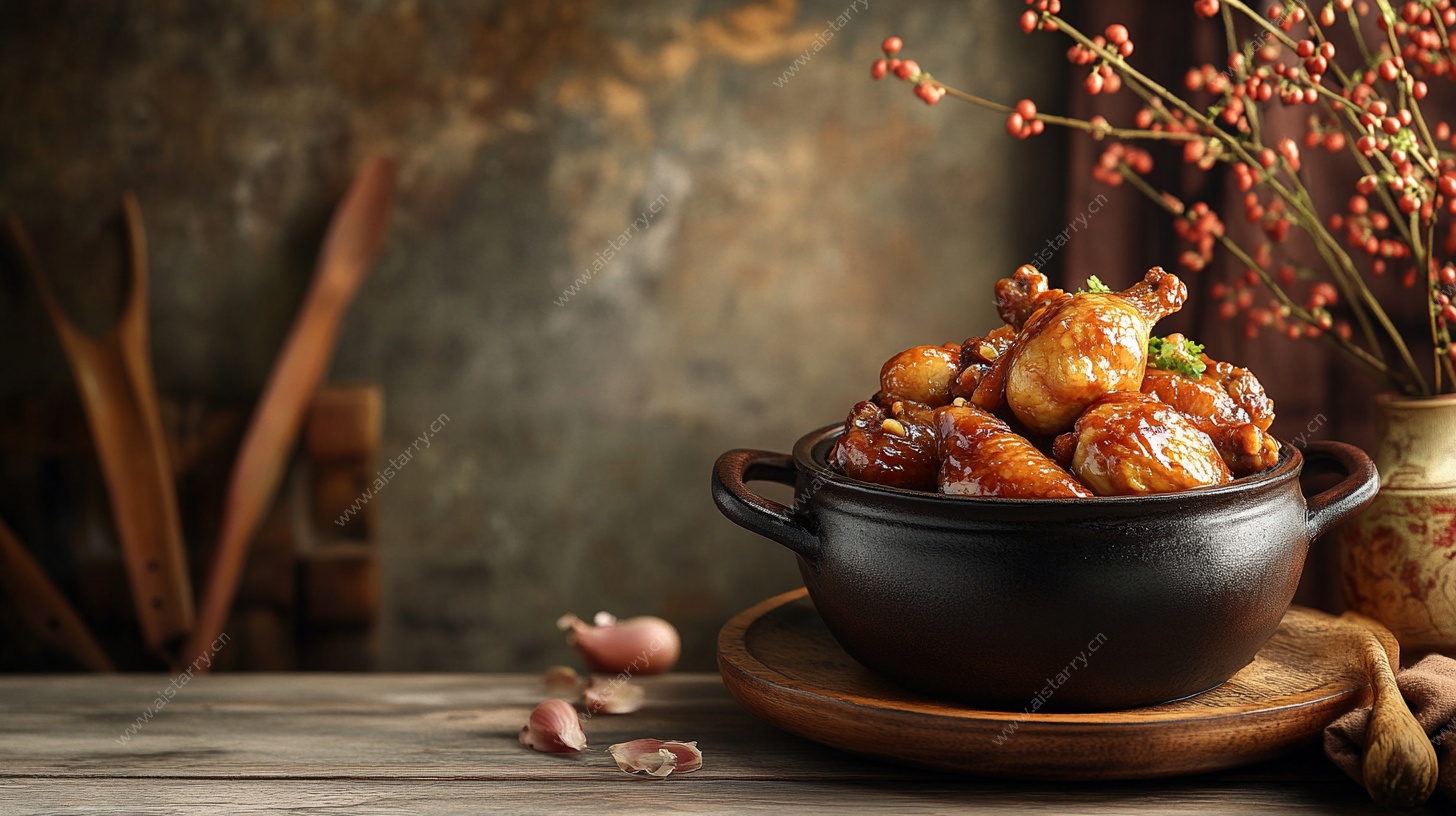 美味砂锅炖鸡摆拍图