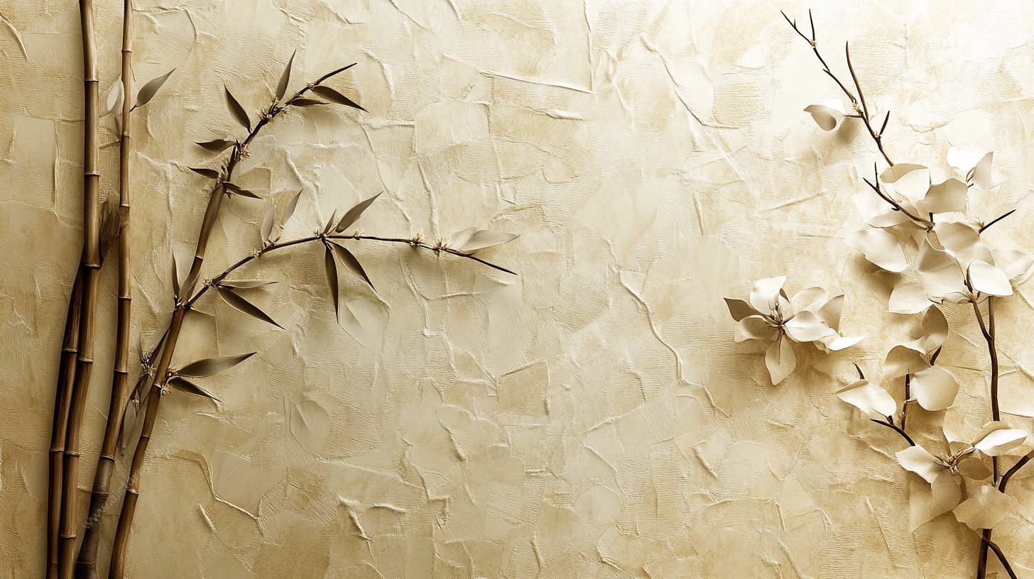 中式竹枝花卉纹理背景图