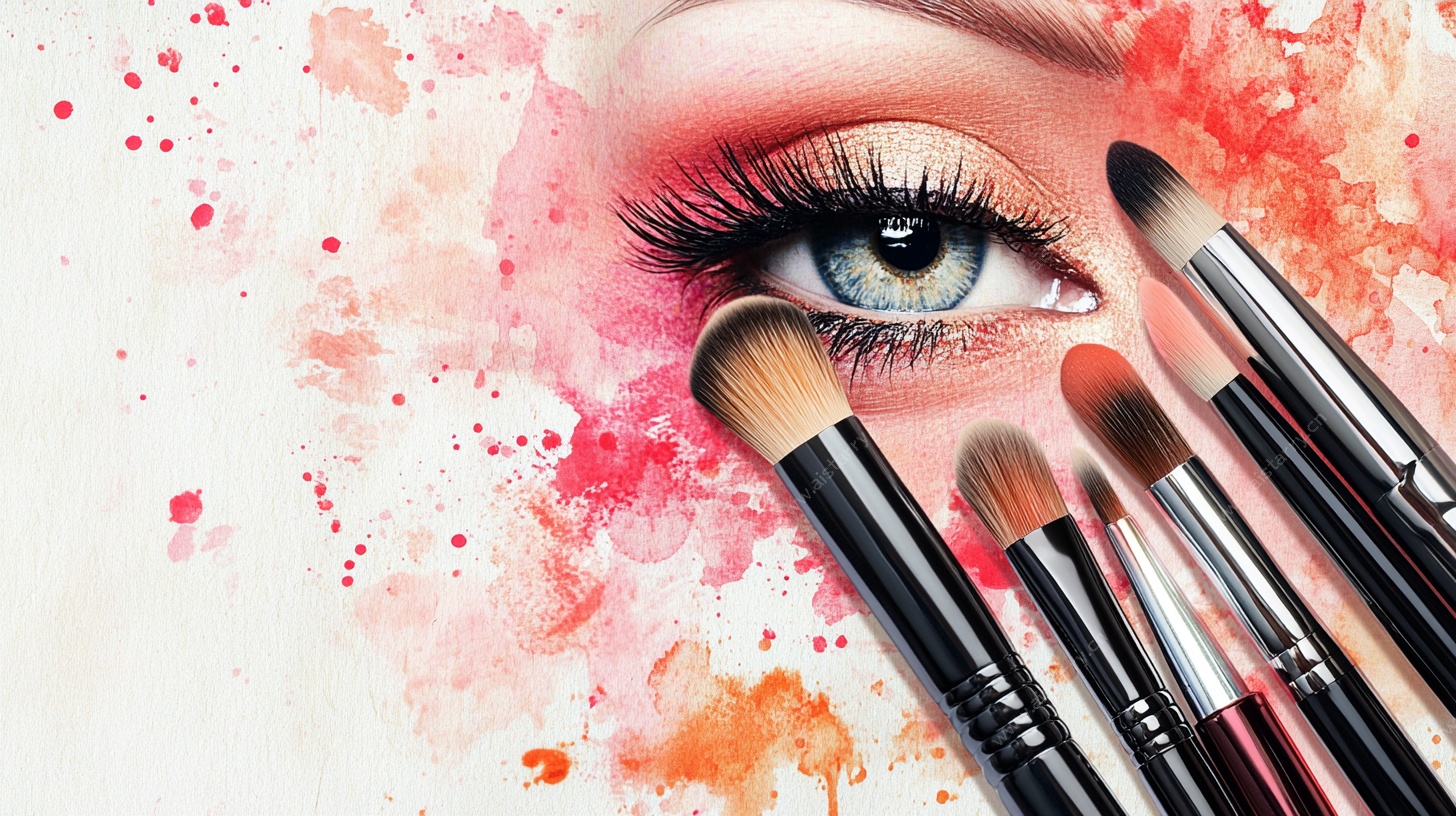 水彩风美妆眼妆与化妆刷