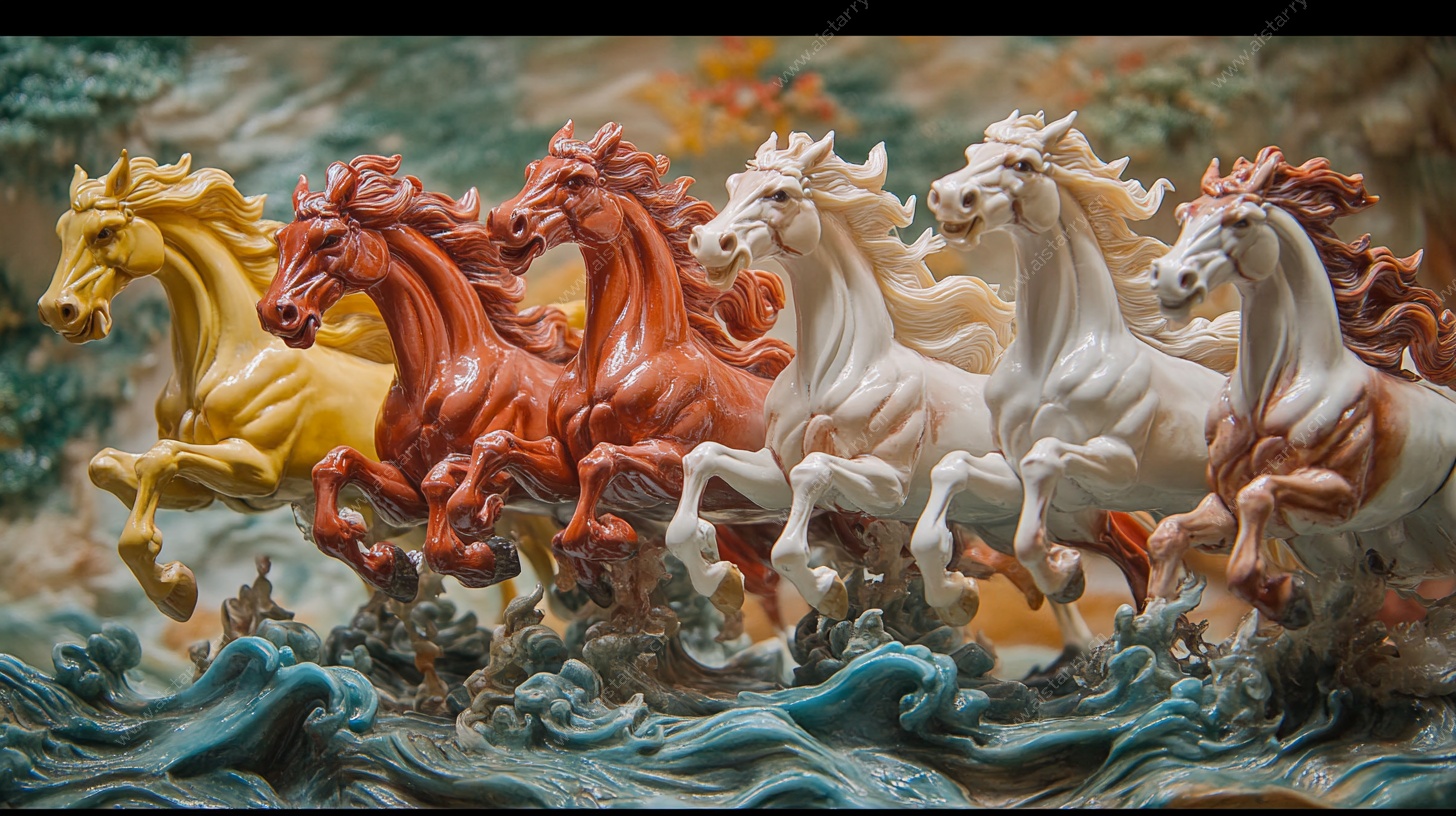 八骏奔腾陶瓷摆件